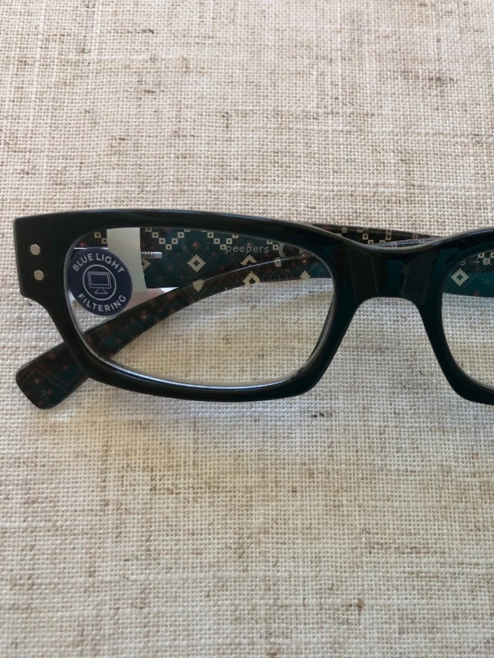 New Black Fair Isle Peepers Blue Light Block Glasses‎ +0.00